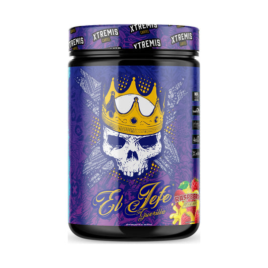 Xtremis Cartel El Jefe Guerilla Pre-Workout Raspberry Lemonade on a white background
