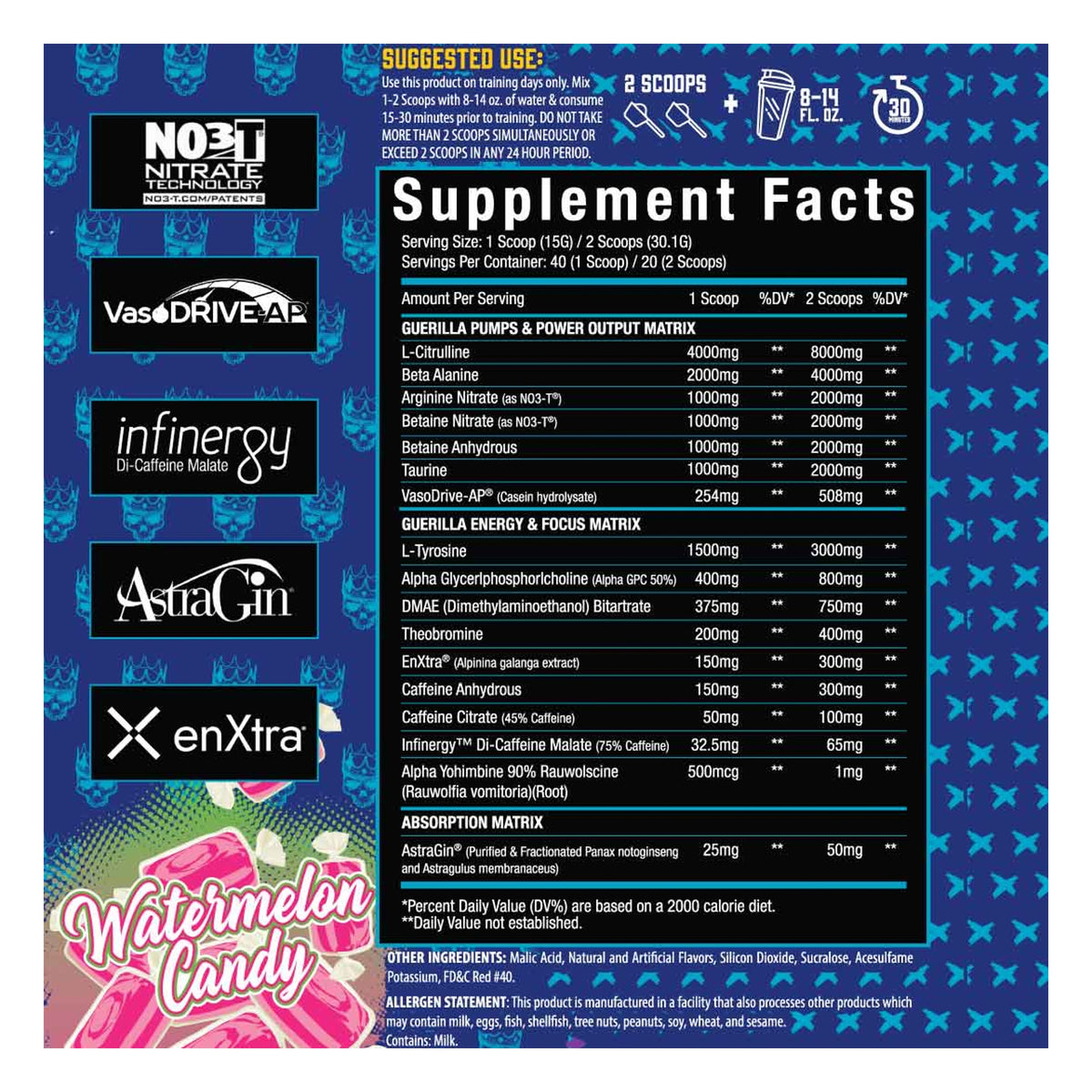 Xtremis Cartel El Jefe Guerilla Pre-Workout Watermelon Candy Supplement Facts