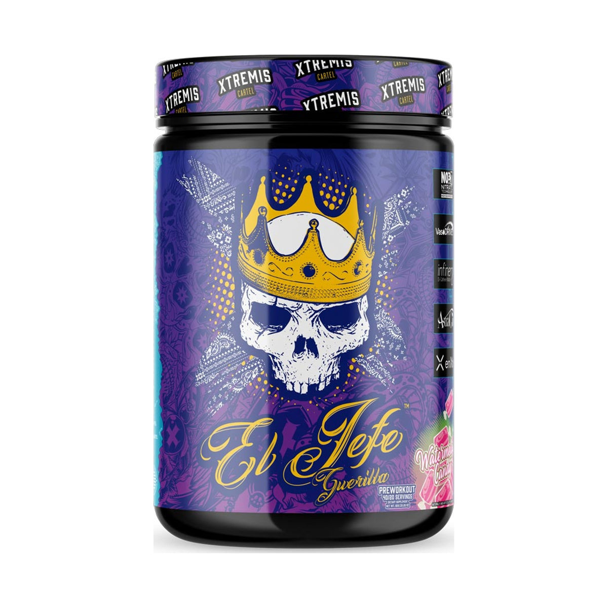 Xtremis Cartel El Jefe Guerilla Pre-Workout Watermelon Candy on a white background