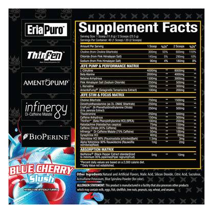Xtremis Cartel El Jefe Pre-Workout Blue Cherry Slush Supplement Facts