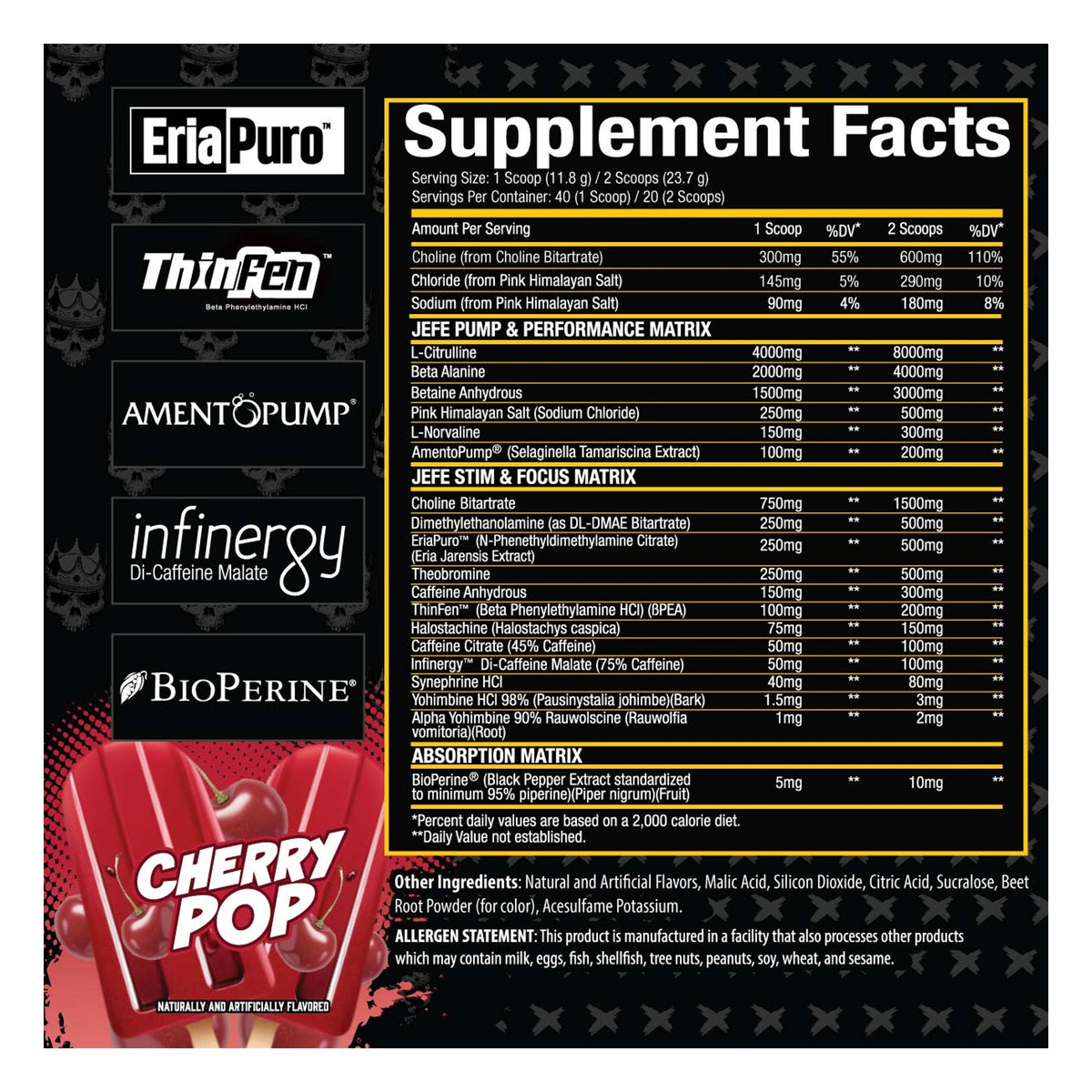 Xtremis Cartel El Jefe Pre-Workout Cherry Pop Supplement Facts