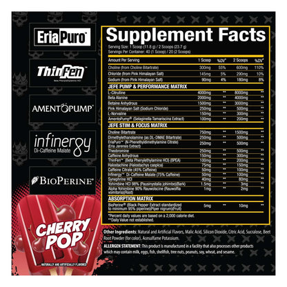 Xtremis Cartel El Jefe Pre-Workout Cherry Pop Supplement Facts