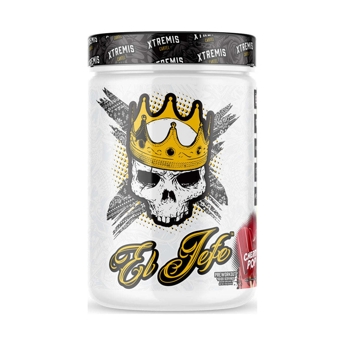 Xtremis Cartel El Jefe Pre-Workout Cherry Pop on a white background