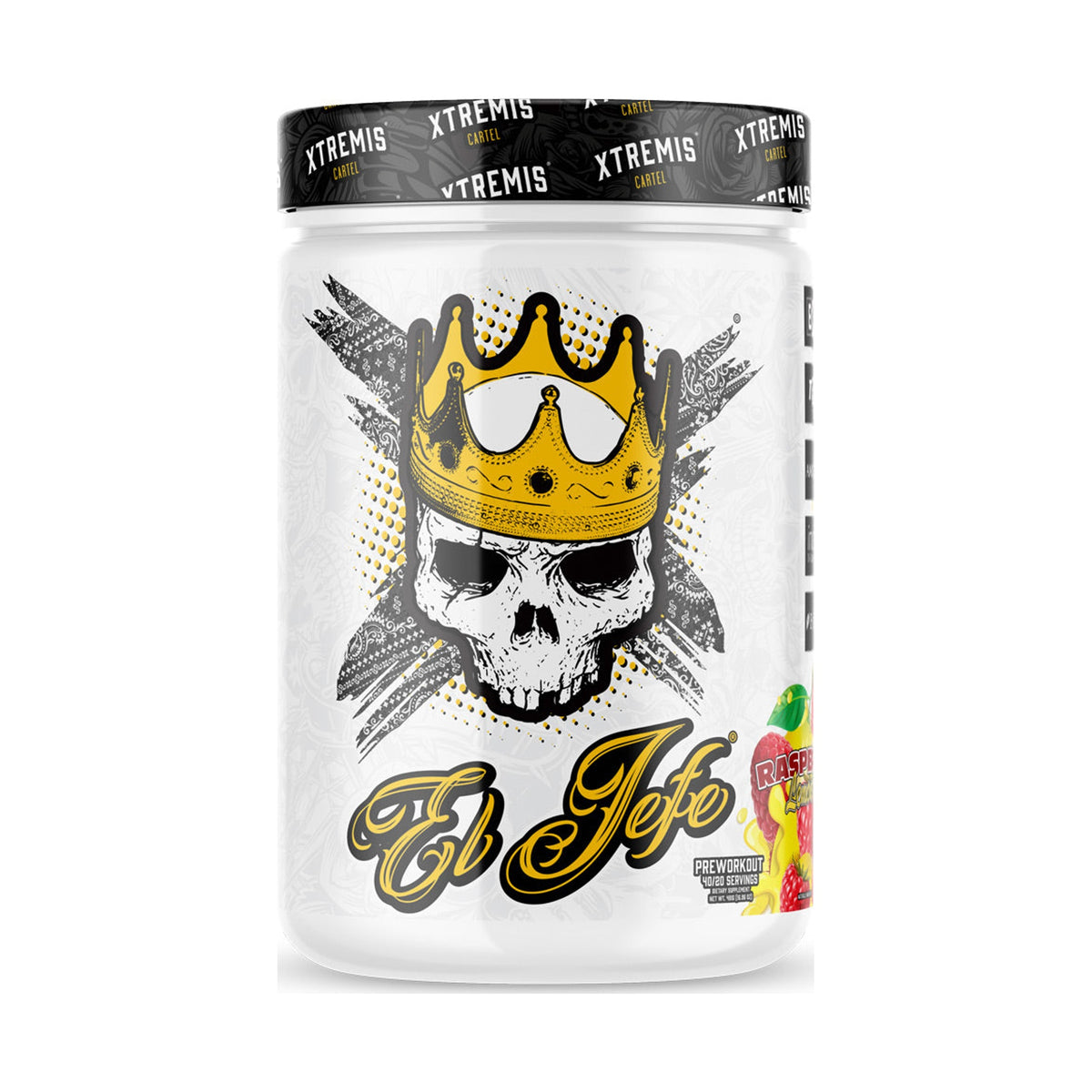 Xtremis Cartel El Jefe Pre-Workout Raspberry Lemonade on a white background