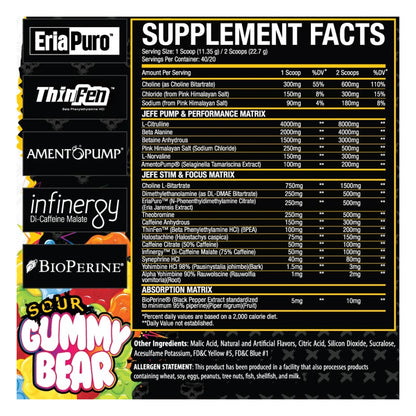 Xtremis Cartel El Jefe Pre-Workout Sour Gummy Bear Supplement Facts