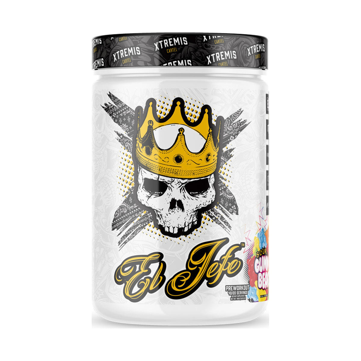 Xtremis Cartel El Jefe Pre-Workout Sour Gummy Bear on a white background
