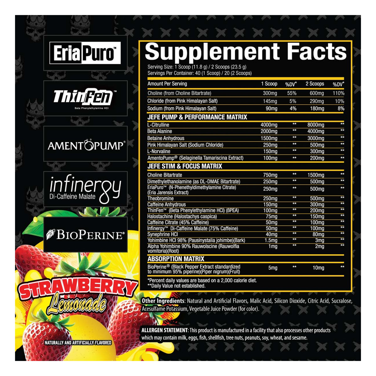 Xtremis Cartel El Jefe Pre-Workout Strawberry Lemonade Supplement Facts