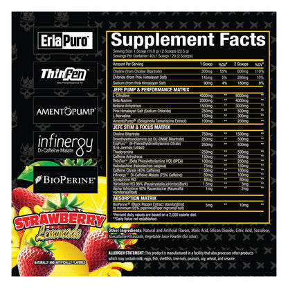 Xtremis Cartel El Jefe Pre-Workout Strawberry Lemonade Supplement Facts