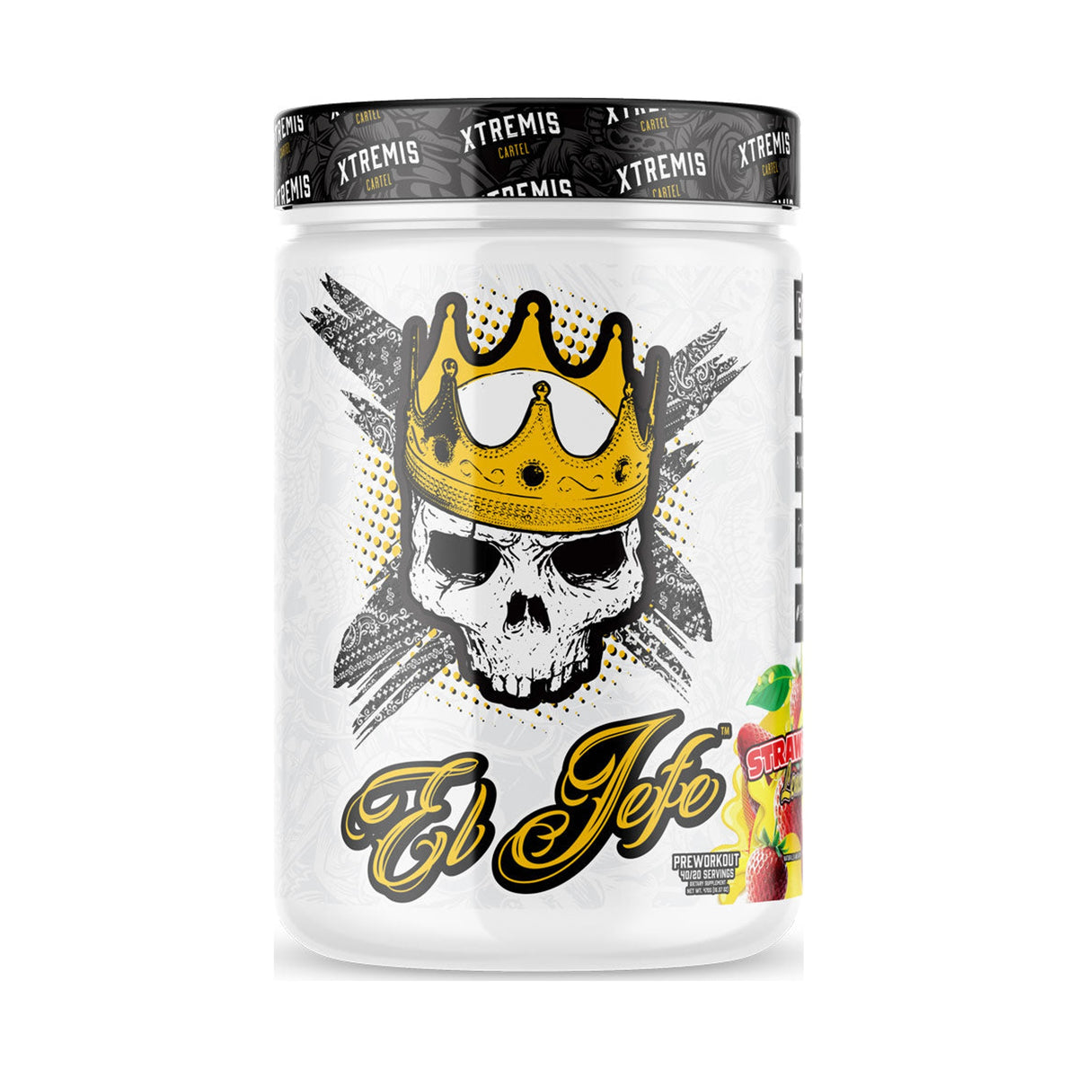 Xtremis Cartel El Jefe Pre-Workout Strawberry Lemonade on a white background