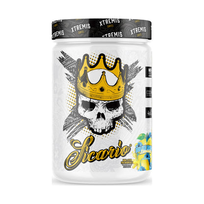 Xtremis Cartel Sicario Stim-Free Pre-Workout Blue Razz Lemonade on a white background