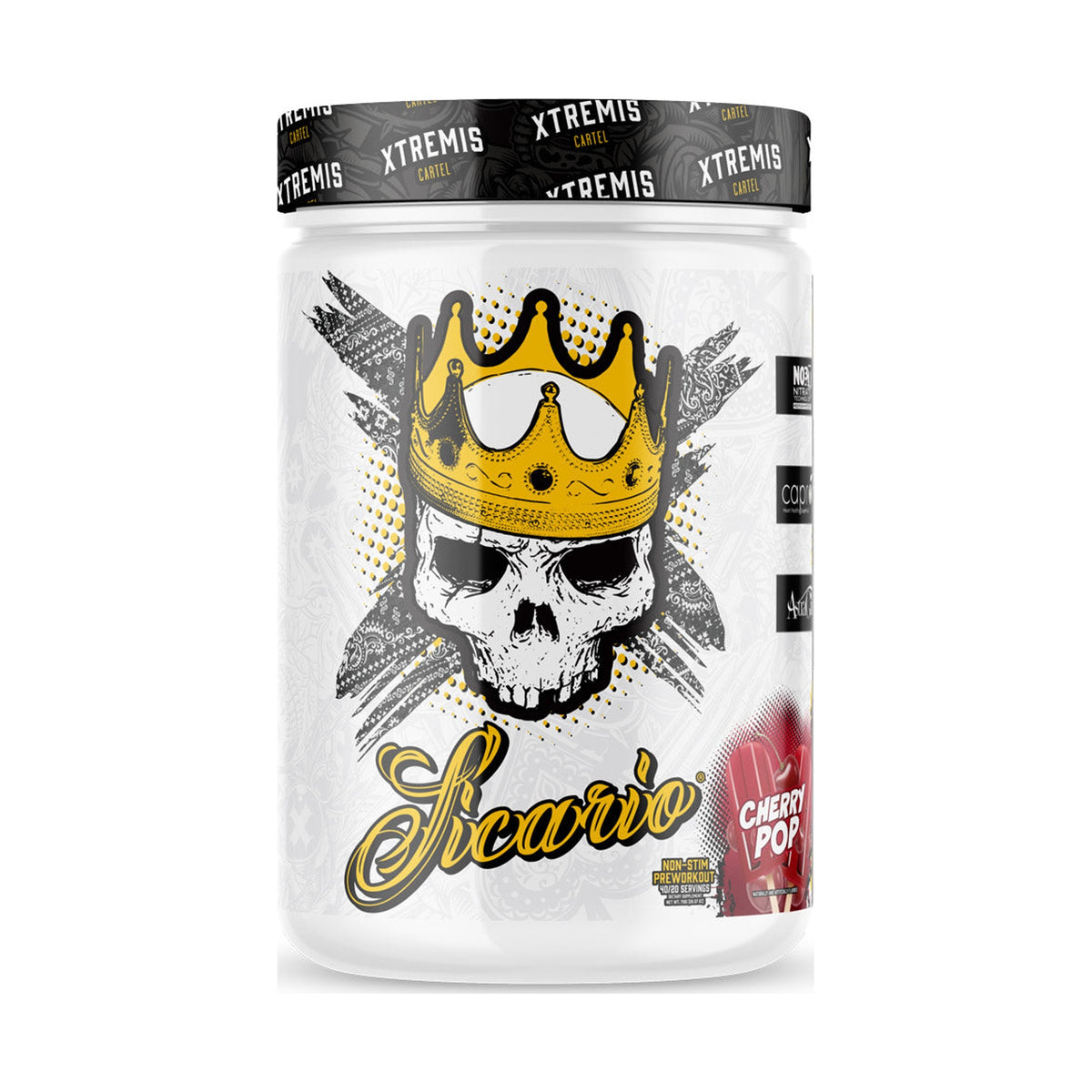 Xtremis Cartel Sicario Stim-Free Pre-Workout Cherry Pop on a white background