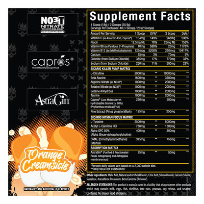 Xtremis Cartel Sicario Stim-Free Pre-Workout Orange Creamsicle Supplement Facts