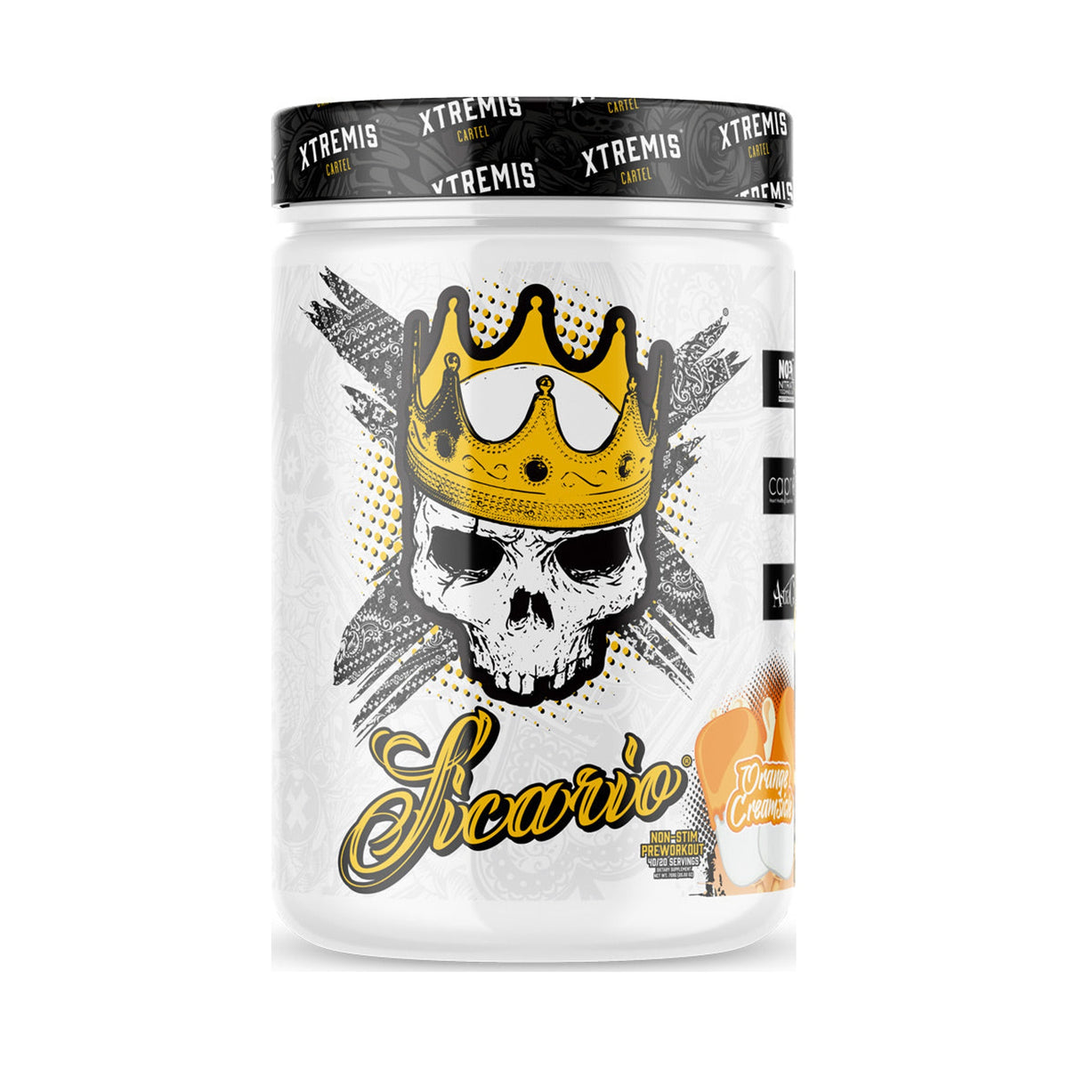 Xtremis Cartel Sicario Stim-Free Pre-Workout Orange Creamsicle on a white background