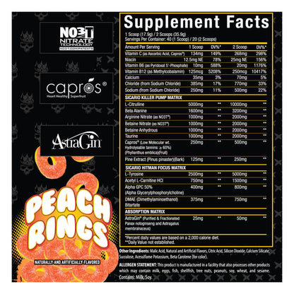 Xtremis Cartel Sicario Stim-Free Pre-Workout Peach Rings Supplement Facts