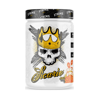 Xtremis Cartel Sicario Stim-Free Pre-Workout Peach Rings on a white background