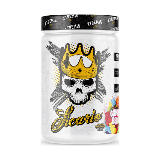 Xtremis Cartel Sicario Stim-Free Pre-Workout Sour Gummy Bear on a white background