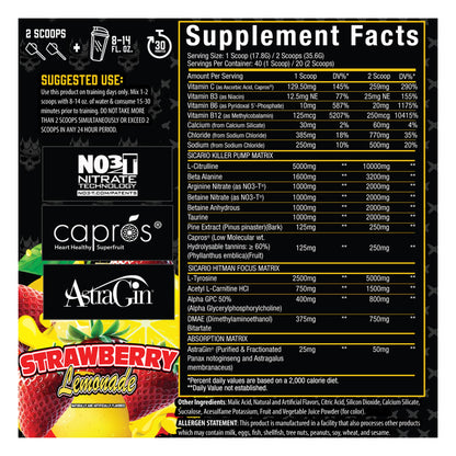 Xtremis Cartel Sicario Stim-Free Pre-Workout Strawberry Lemonade Supplement Facts