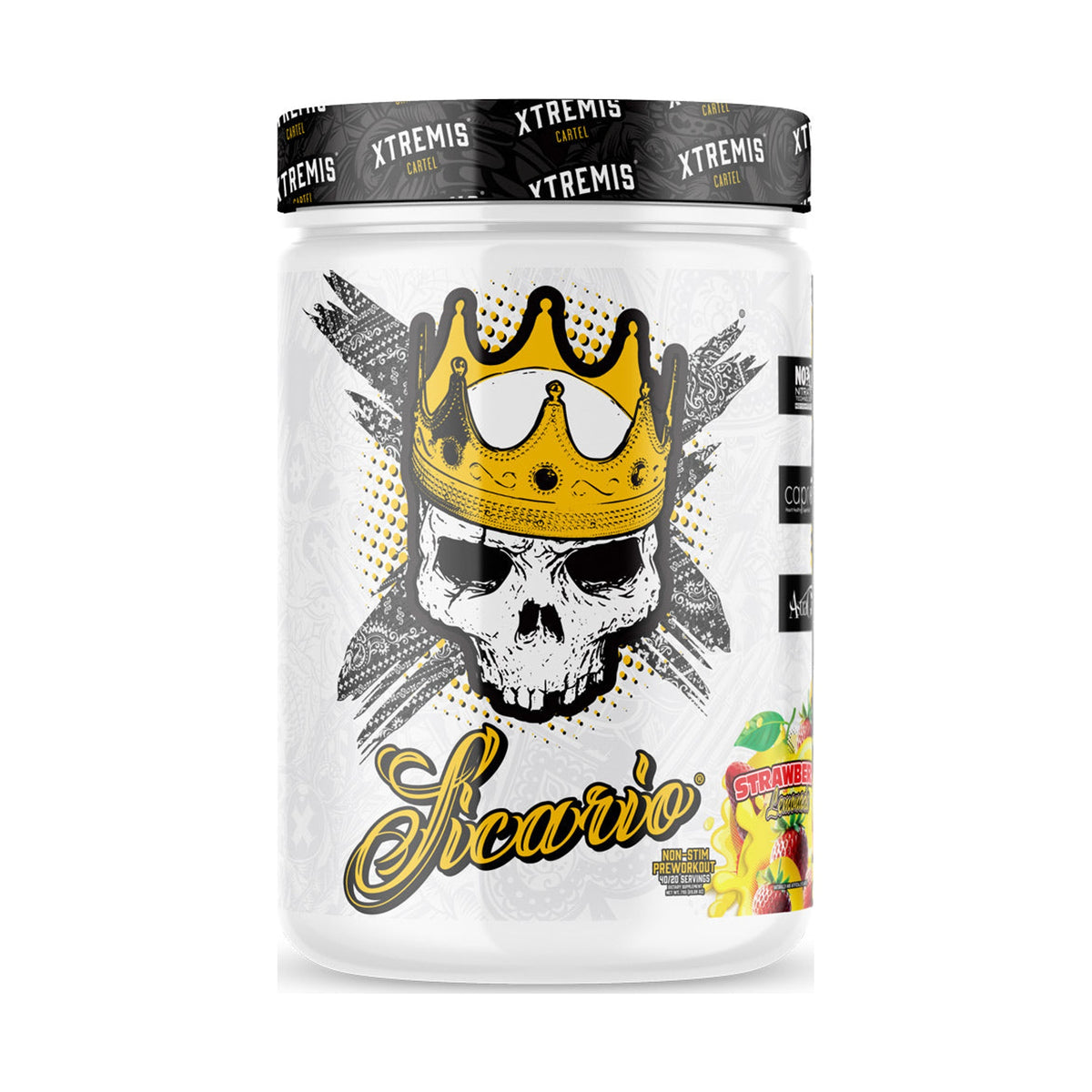 Xtremis Cartel Sicario Stim-Free Pre-Workout Strawberry Lemonade on a white background