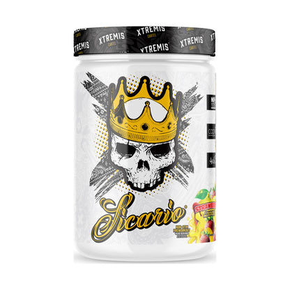 Xtremis Cartel Sicario Stim-Free Pre-Workout Strawberry Lemonade on a white background